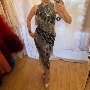 Amazing Beaded Tassels Couture Party Gown-Asymmetrical Gadsby Party luxury dress